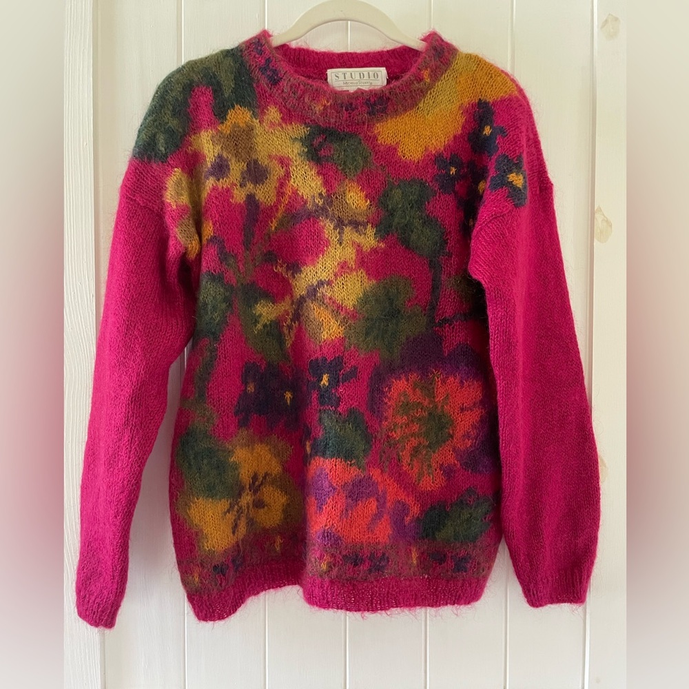 Vintage Michelle Stuart Women's Vibrant Mohair Wool Sweater Pullover size S